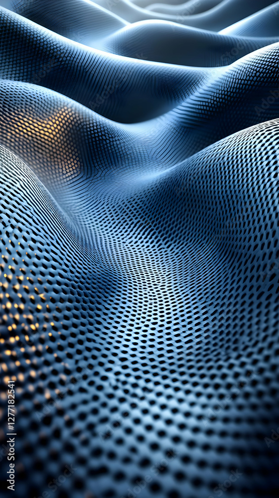 Abstract Blue Grid Pattern with Wavy Surface Structure in Modern Digital Art Render Abstract Blue Grid Pattern with Wavy Surface Structure in Modern Digital Art Render