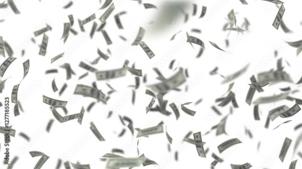One hundred dollar cash bills flying through air white background. 4k 3d animation One hundred dollar cash bills flying through air white background. 4k 3d animation