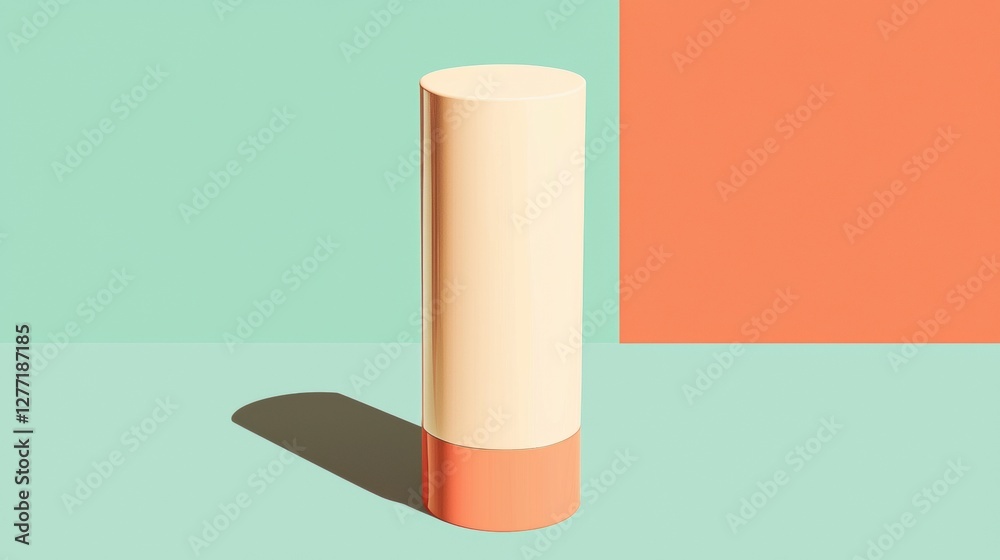 3d rendering of a cylindrical object with a smooth surface. the object appears to be made of a light-colored material, possibly paper or fabric, and is standing upright on a light green background. 3d rendering of a cylindrical object with a smooth surface. the object appears to be made of a light-colored material, possibly paper or fabric, and is standing upright on a light green background.