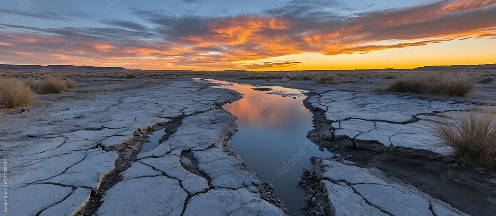 Fototapeta premium Dried creekbed sunset reflection