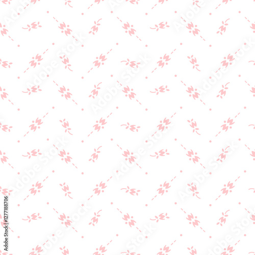 Beautiful pink cute small flower tulip, floral seamless pattern for girl, fashion fabric print of pretty ditsy style. Vector illustration