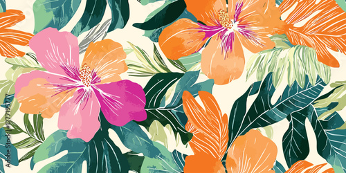 Seamless vector Exotic ethnic flower forest pattern, cartoon style, contemporary image. Beautiful colors. Perfect for product backgrounds