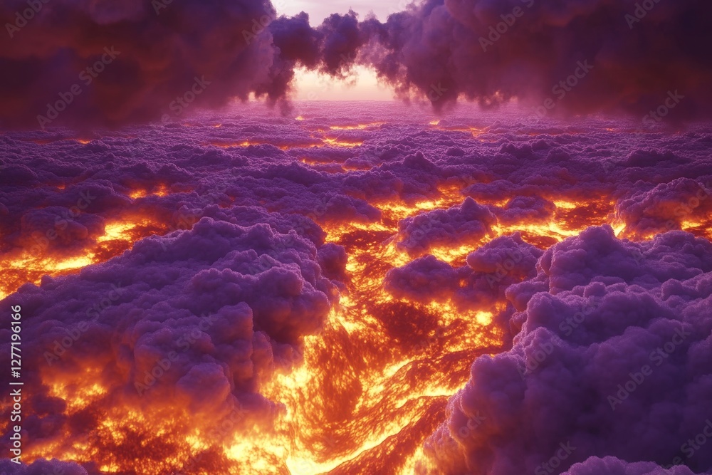 Fototapeta premium Stunning Fiery Landscape with Clouds and Lava at Dusk