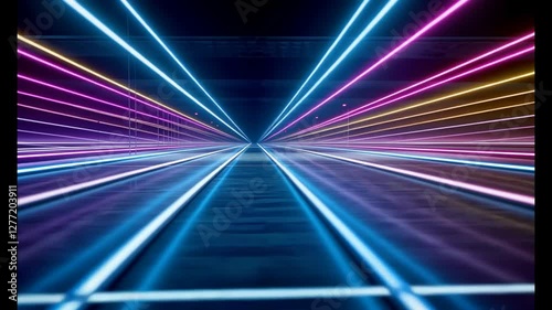 Neon road, futuristic tunnel, night, speed