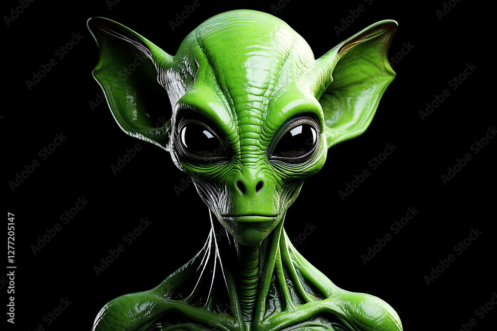 green alien with big ears and black eyes