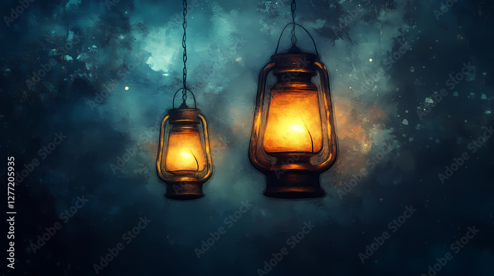 Flickering lanterns and eerie darkness. Ghostly Flickering Lanterns. Illustration Flickering lanterns and eerie darkness. Ghostly Flickering Lanterns. Illustration