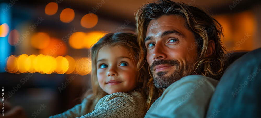 Father and daughter enjoying a cozy evening together indoors Father and daughter enjoying a cozy evening together indoors
