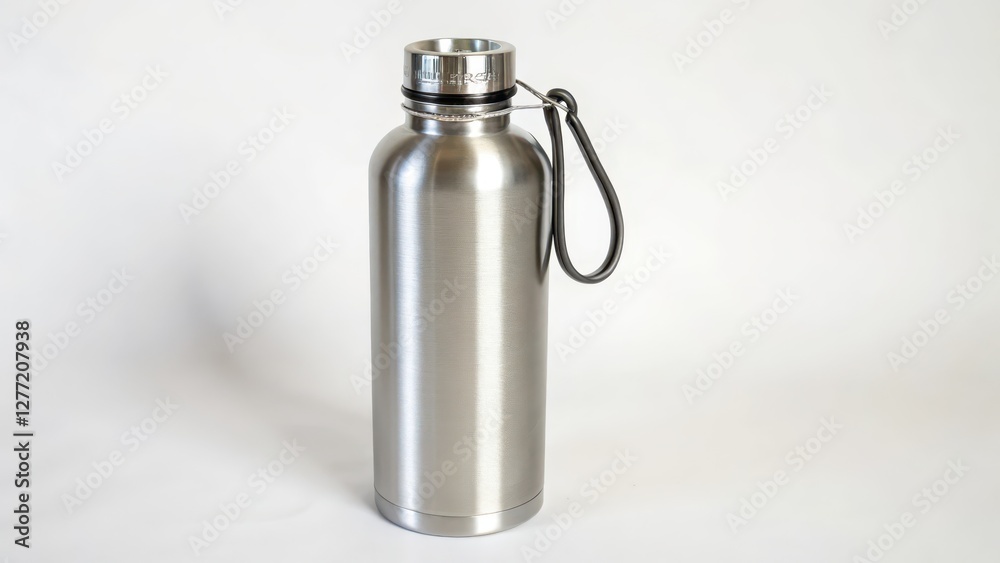 Stainless Steel Water Bottle with Carry Loop on White Background Stainless Steel Water Bottle with Carry Loop on White Background