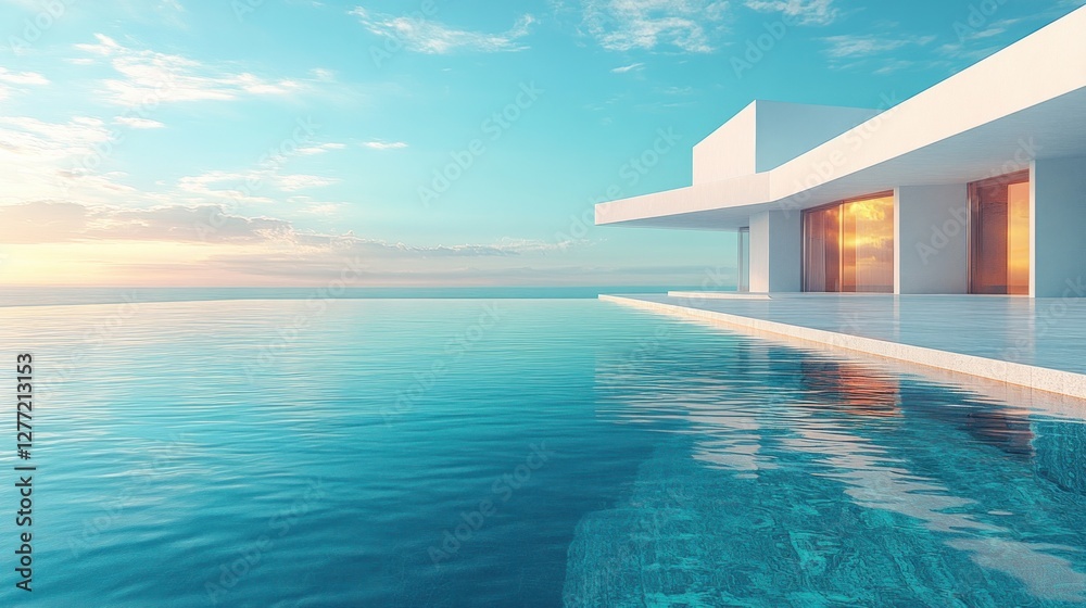 Fototapeta premium Luxury Hotel Resort Villa with Seaview Poolside Architecture in Santorini Style