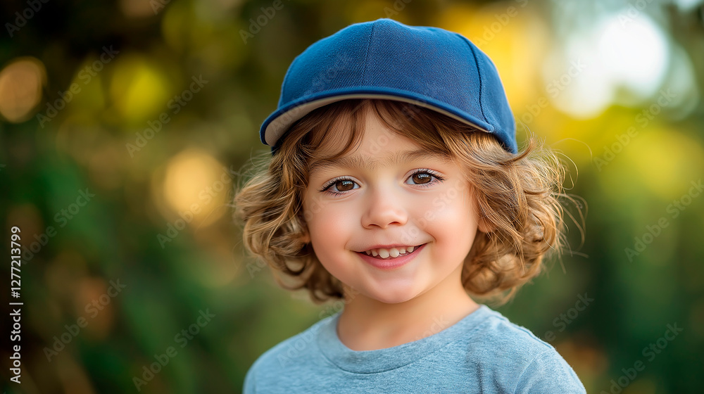 Portrait of smiling child wearing baseball cap in park Portrait of smiling child wearing baseball cap in park