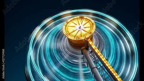Night Fairground Ride, Spinning, Lights, Fun, Motion Blur