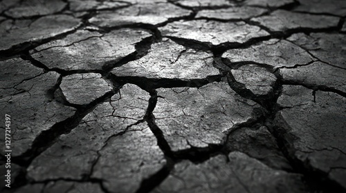 Cracked Earth, Desert, Dry, Sunlit, Texture, Background, Environmental Issue, Potential for Drought photo