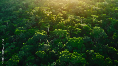 Fototapeta Naklejka Na Ścianę i Meble -  Lush Green Jungle with Dense Trees - Nature Wallpaper, 3D Background