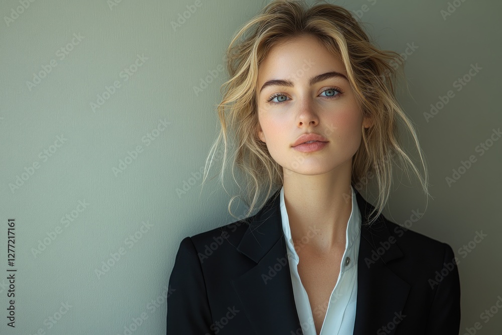 Thoughtful Businesswoman in Black Blazer Considering Ideas in Corporate Environment Thoughtful Businesswoman in Black Blazer Considering Ideas in Corporate Environment