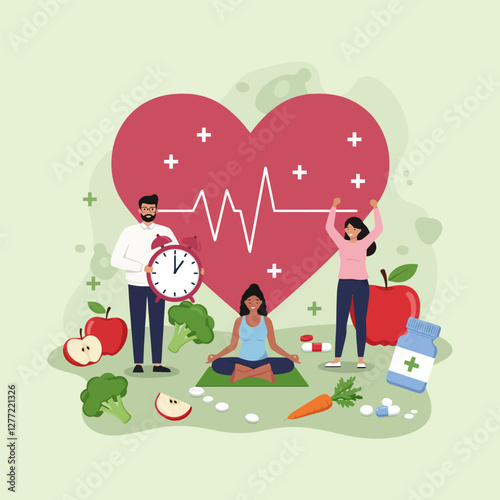 Healthy Lifestyle Choices with Diet, Exercise and Time Management Concept