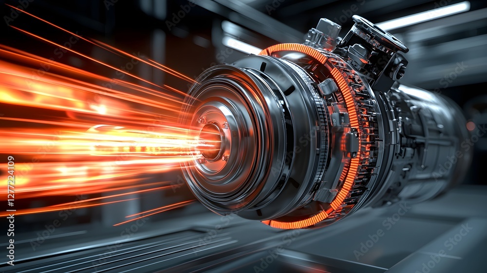 Fototapeta premium Closeup view of a high performance turbocharger component with a dynamic motion blur effect showcasing the advanced technology and engineering behind modern automotive engines and machinery