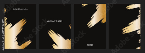 Elegant gold brush strokes on black background,Ideal design for social media, cover, banner, flyer.