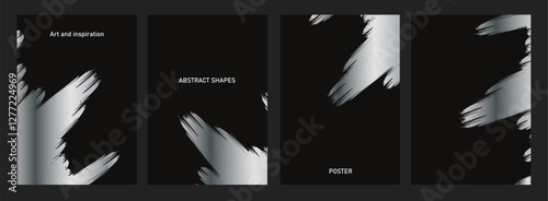 Elegant silver brush strokes on black background,Ideal design for social media, cover, banner, flyer.