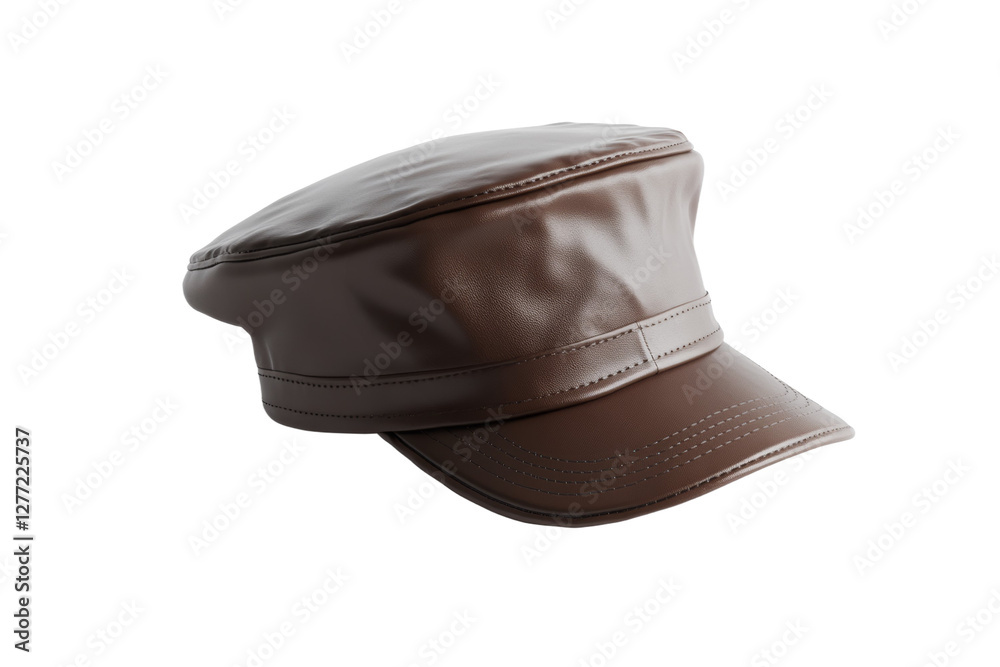 Brown leather hat with a leather band, isolated Brown leather hat with a leather band, isolated