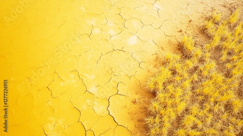 Toxic fertilizer degrading agricultural land. Featuring yellowed crops and cracked soil