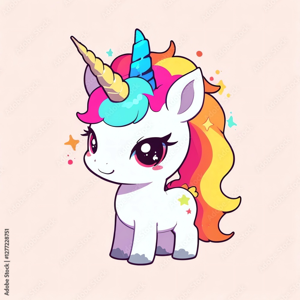 Naklejka premium Adorable Rainbow Unicorn Illustration