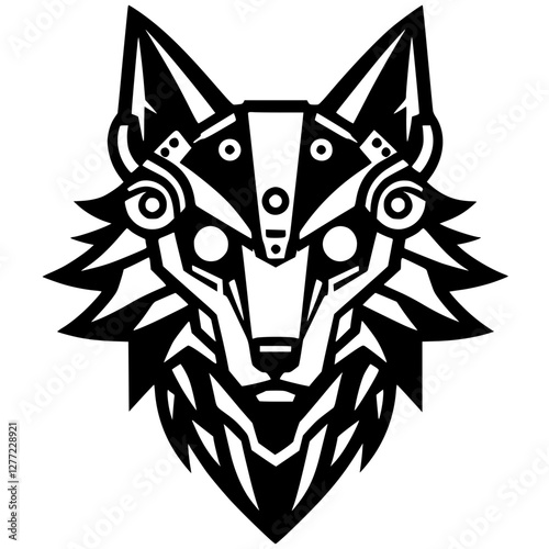 Silhouette of a wolf robot head