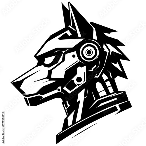 Silhouette of a wolf robot head