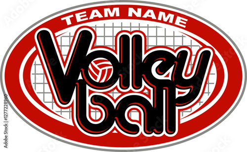 volleyball team design with ball and net for school, college or league sports