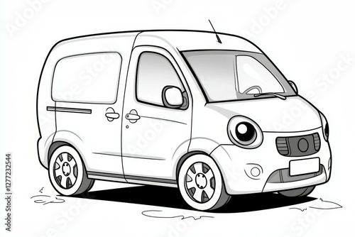 Cartoon drawing of a white van with a cartoon face