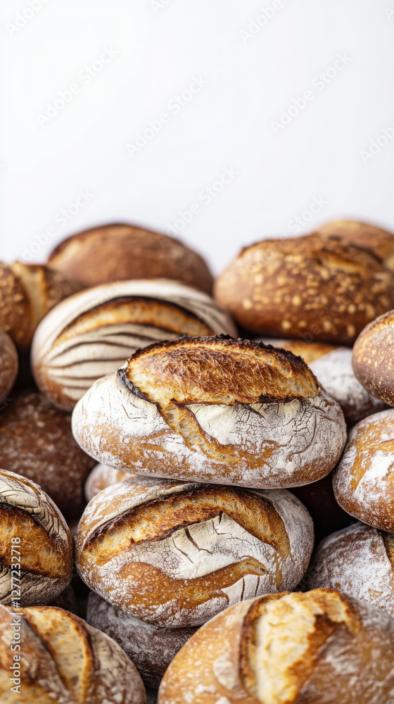 Artisan bread selection: freshly baked assortment of rustic loaves and rolls