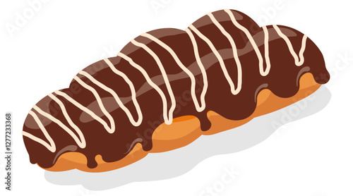 Freshly baked fluffy sweet braided bread Tsoureki with milk chocolate coating. Traditional Greek cuisine. Food vector illustration on a white background.