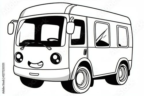 Cartoon bus with a smiling face and a happy expression photo