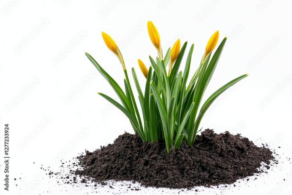 Bunch of yellow flowers are planted in the dirt Bunch of yellow flowers are planted in the dirt