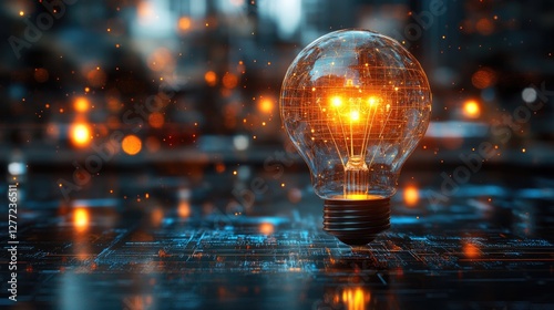 Strategy business planning ideas for competition and business growth. glowing light bulb with futuristic graphic icon.