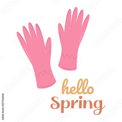 Pair of pink gloves. Doing yard work in the springtime. Hello spring. Vector illustration.