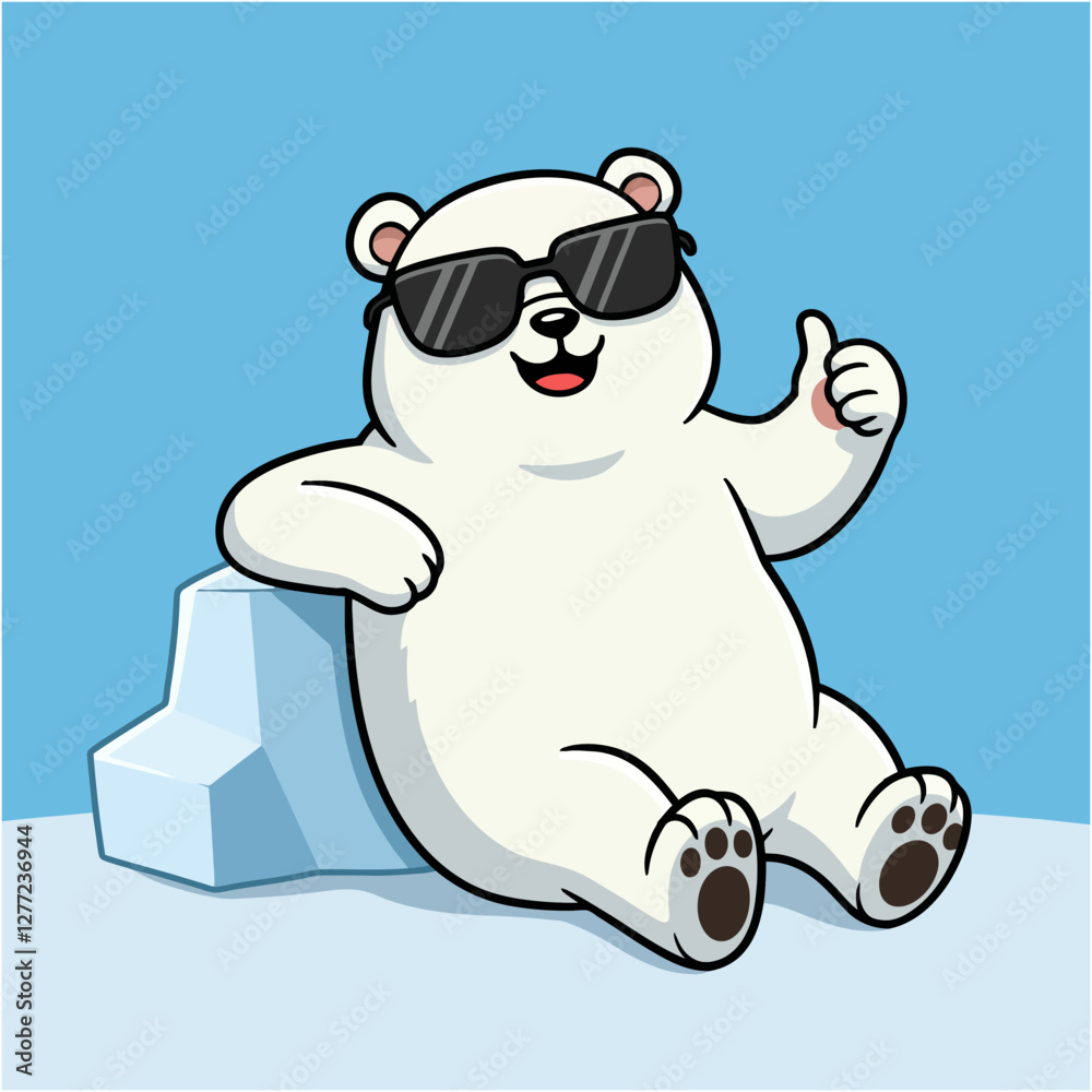 Fototapeta premium Cool Polar Bear Chilling on Ice with Sunglasses and Thumbs Up