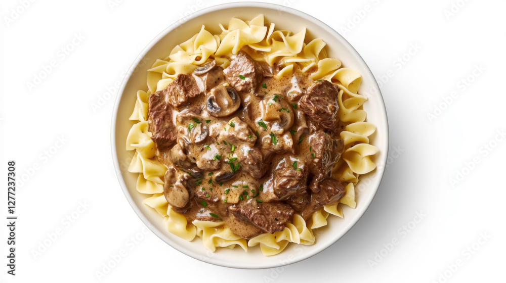 Delicious beef stroganoff on egg noodles - comfort food delight Delicious beef stroganoff on egg noodles - comfort food delight