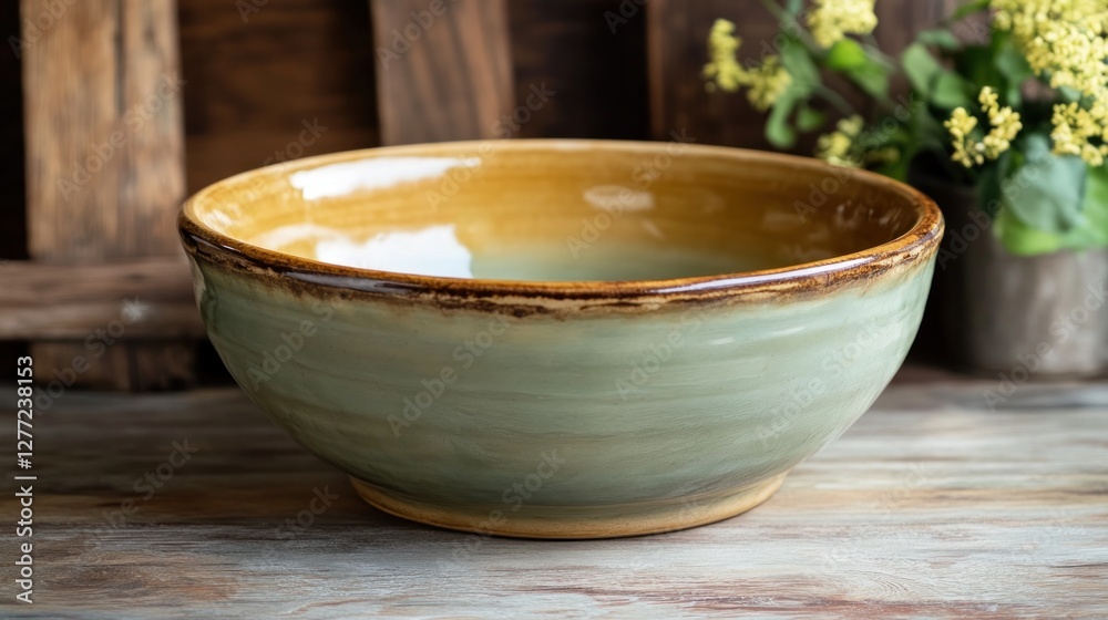 Elegant Handcrafted Ceramic Bowl, Rustic Charm, Green and Gold Glaze Elegant Handcrafted Ceramic Bowl, Rustic Charm, Green and Gold Glaze
