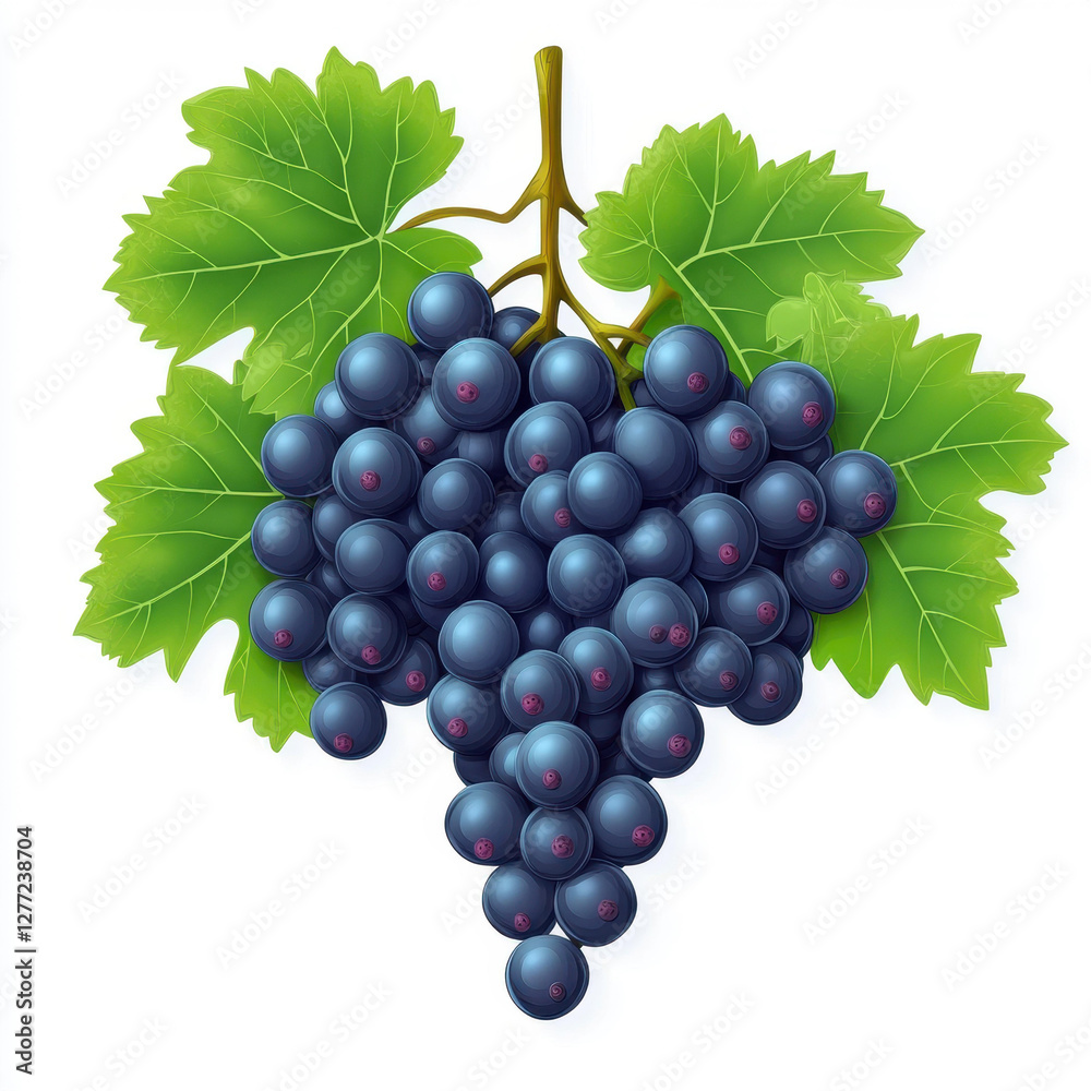 Fototapeta premium Juicy grapes burst with flavor and nutrients, their deep hue stands out beautifully against a white backdrop.