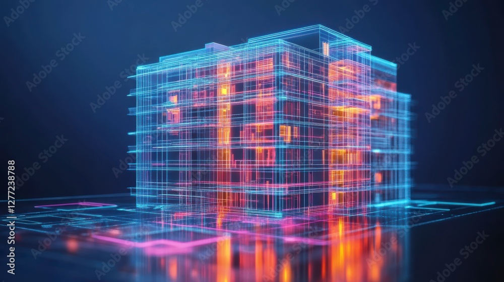 Obraz premium Futuristic architectural building design, abstract digital model