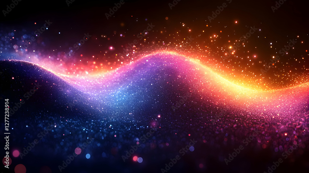 Fototapeta premium Abstract Wavy Glittering Particle Background with Blue Purple and Orange Light Effects