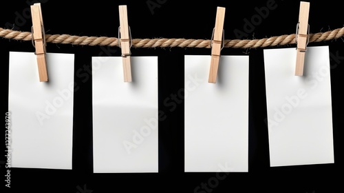 A simple yet striking scene a blank paper secured by wooden clothespins, inviting ideas, messages, or announcements.