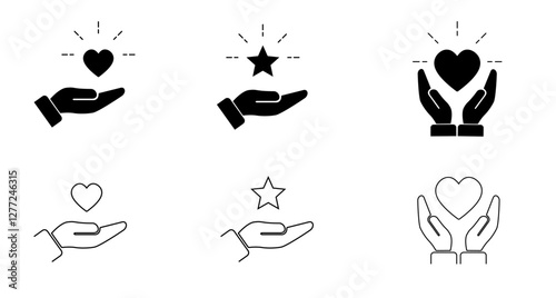 star in hand, heart in hand, support icon,  customer servis, Favorites Solid Icon Design. Suitable for Infographics, Web Pages, Mobile Apps, UI, UX