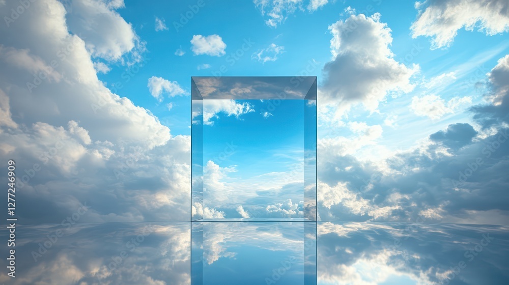 Glass Cube Sky Reflection Portal Glass Cube Sky Reflection Portal