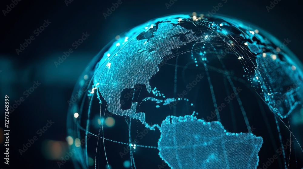 Fototapeta premium AI-powered global network infrastructure with interconnected digital cities.