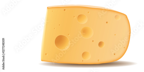 A piece of swiss cheese on white background graphic illustration have blank space.