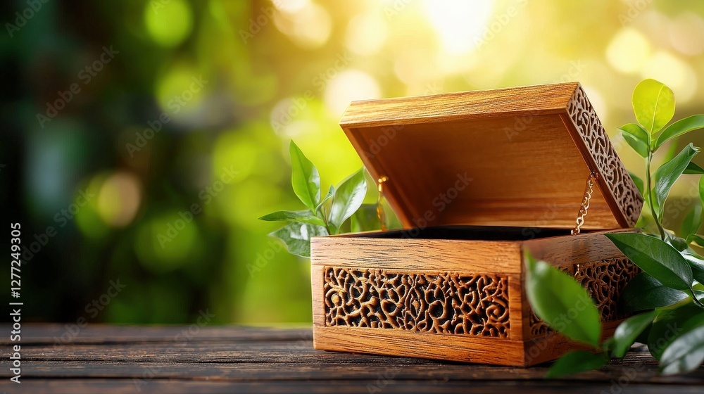 Obraz premium High-End Middle Eastern Wooden Box with Intricate Carving Detail