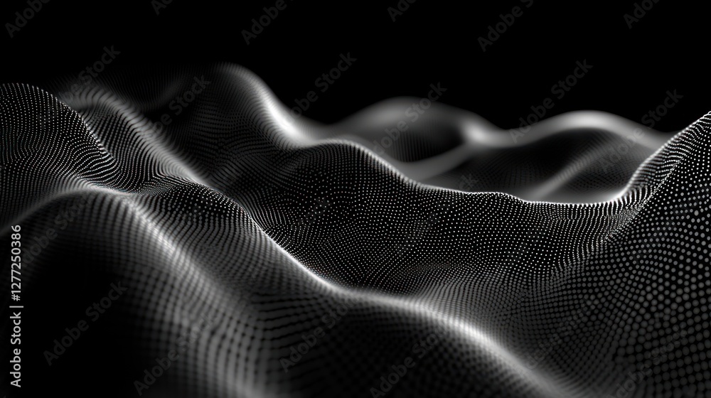 Naklejka premium Abstract grayscale undulating wave pattern, digital rendering of flowing data or energy.