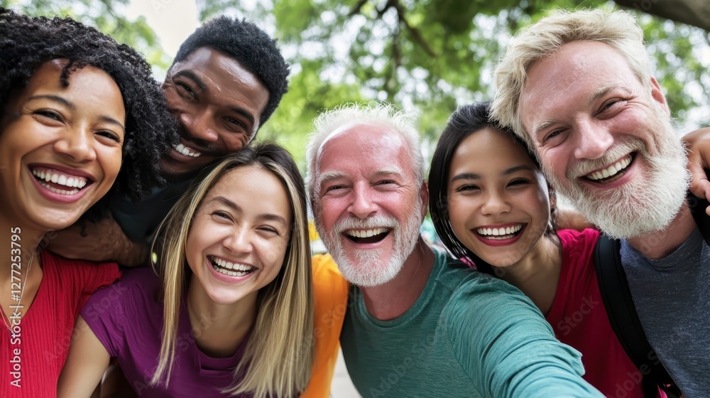 People of different ages and nationalities having fun together People of different ages and nationalities having fun together