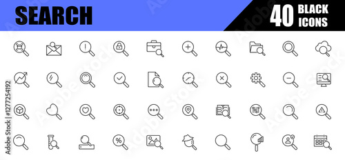 Search engine optimization thin line icons set. seo icon collection. Search optimization symbol. Black line icons.